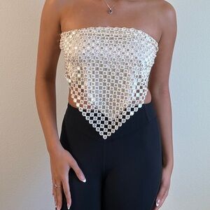 Cream Beaded Strapless Top